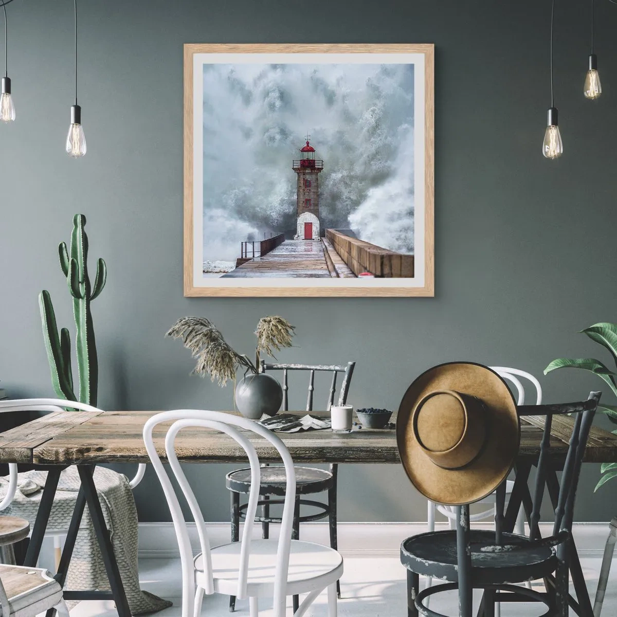 Plakát v rámu světlý dub - Hukot vody, šum větru - 60x60 cm