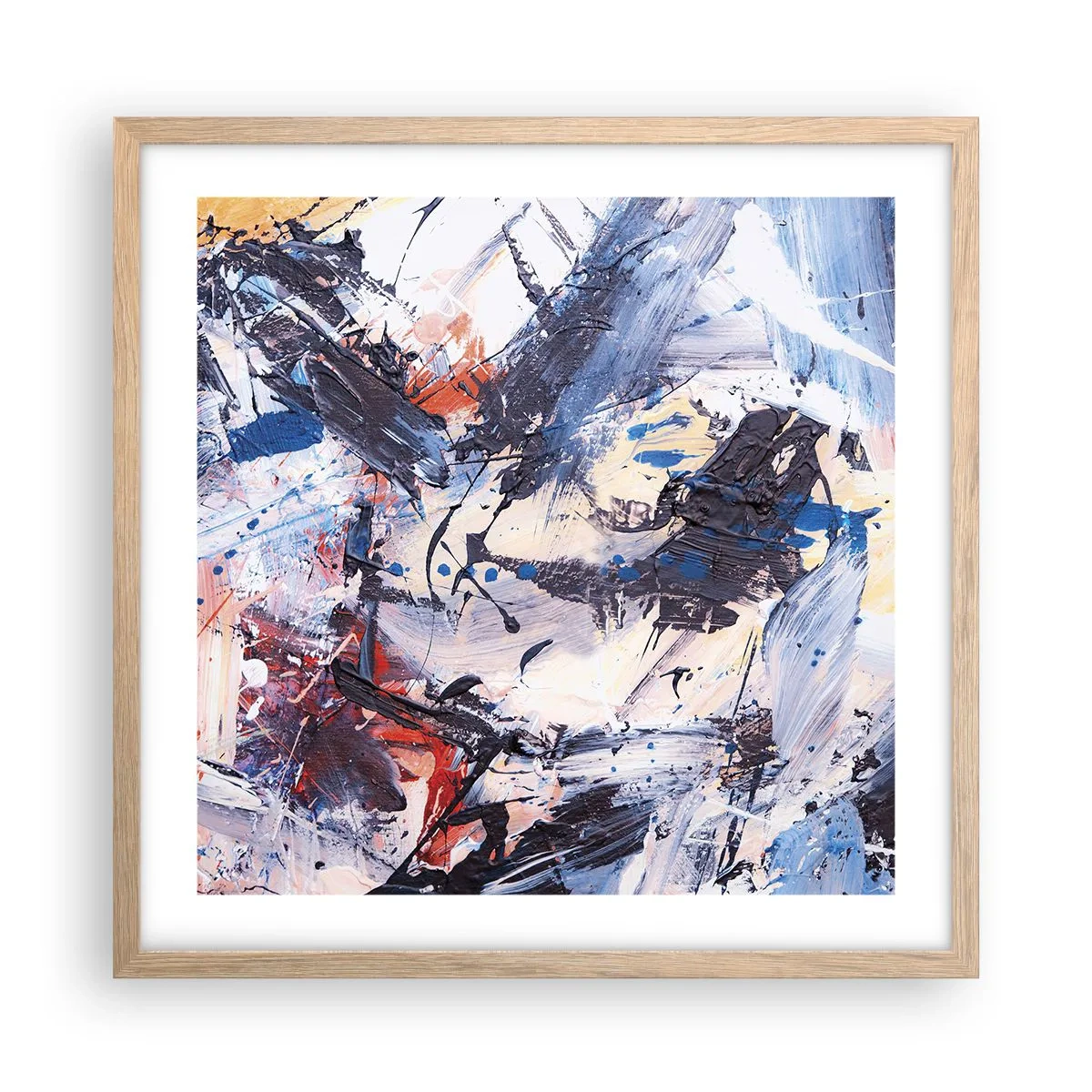 Plakát v rámu světlý dub - Bláznivý tanec abstrakce - 50x50 cm