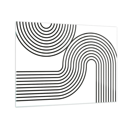 Obraz na skle - Černobílá grafika se zakřivenými rovnoběžnými čarami - 70x50cm - V zatáčce - Moderní nástěnná dekorace do obývacího pokoje a ložnice ARTTOR