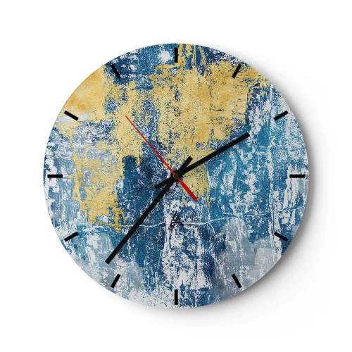 Nástěnné hodiny - Textura s modrými a zlatými akcenty - 30x30cm - Abstrakce s dobrou náladou - Moderní nástěnná dekorace do obývacího pokoje, kuchyně a ložnice ARTTOR