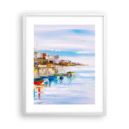 Plakát v bílém rámu - Vícebarevný městský přístav - 40x50 cm