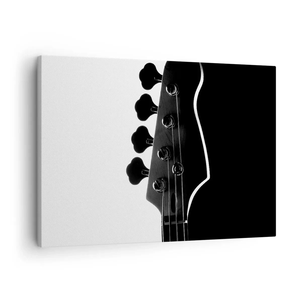 Obraz na plátně - Černá a bílá silueta hlavice basové kytary - 70x50cm - Rockové ticho - Moderní nástěnná dekorace do obývacího pokoje a ložnice ARTTOR