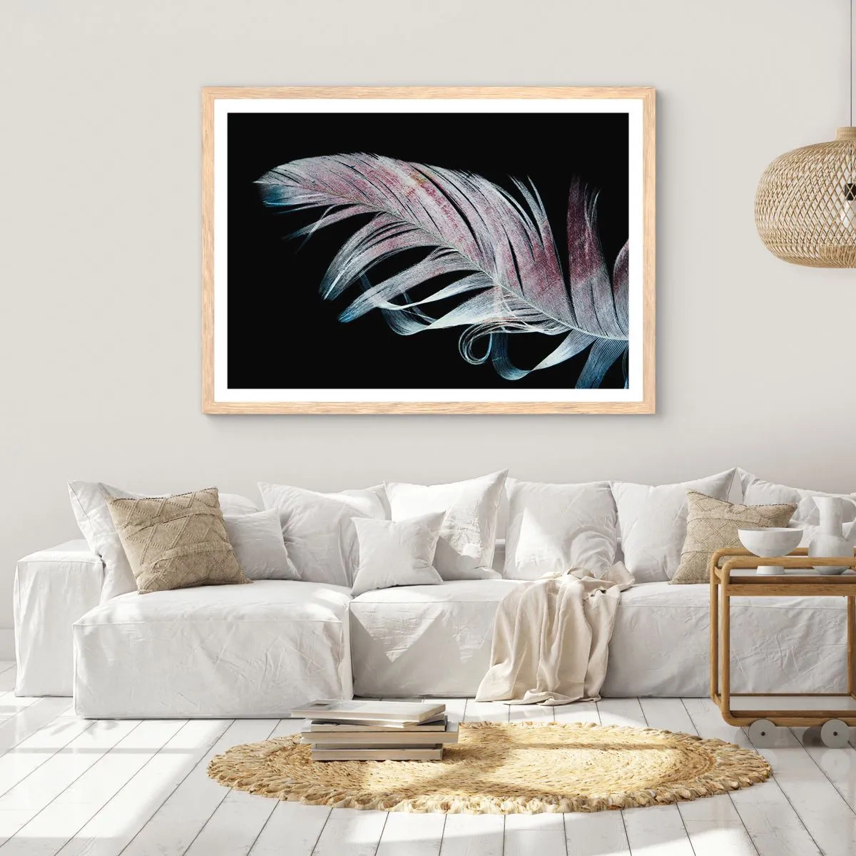 Plakát v rámu světlý dub - Přemýšlejte o dotyku - 50x40 cm