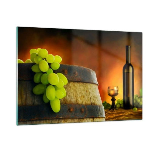 Obraz na skle - Zátiší s lahví vína a hrozny - 120x80 cm