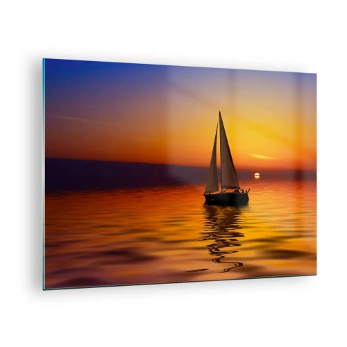 Obraz na skle - Plachetnice na vodě při západu slunce - 70x50cm - Jak je tu za soumraku ticho… - Moderní nástěnná dekorace do obývacího pokoje a ložnice ARTTOR