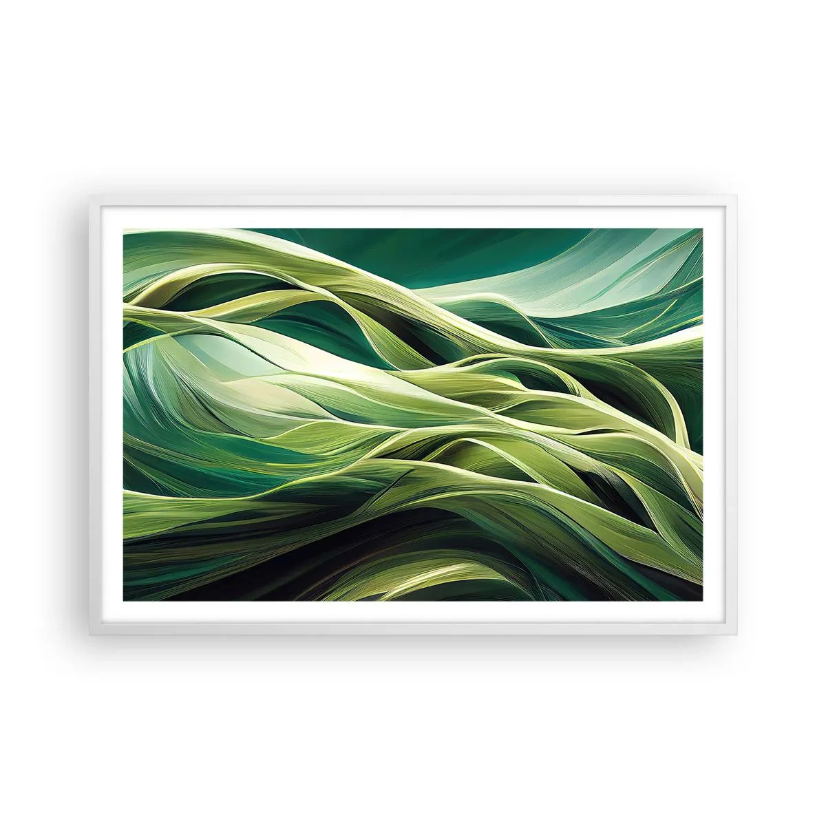Plakát v bílém rámu - Abstraktní hra na zelenou - 91x61 cm