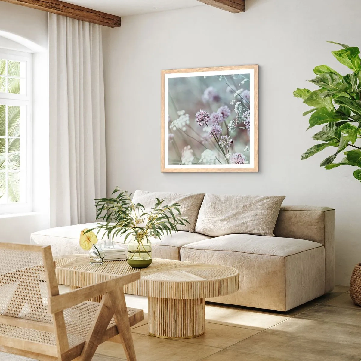 Plakát v rámu světlý dub - Sladké filigrány bylinek - 40x40 cm