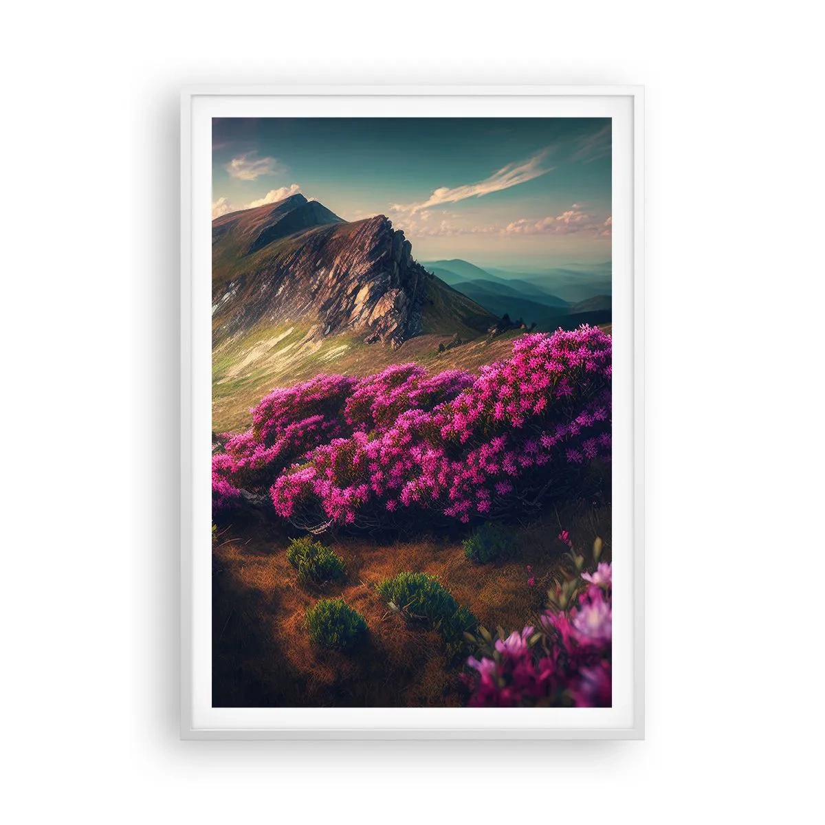 Plakát v bílém rámu - Léto na horách - 70x100 cm