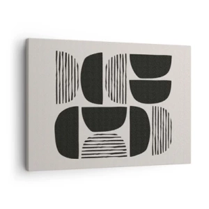 Obraz na plátně - Geometrie s půlkruhy a čarami v černé barvě na světlém pozadí - 70x50cm - Polovičaté soustavy - Moderní nástěnná dekorace do obývacího pokoje a ložnice ARTTOR