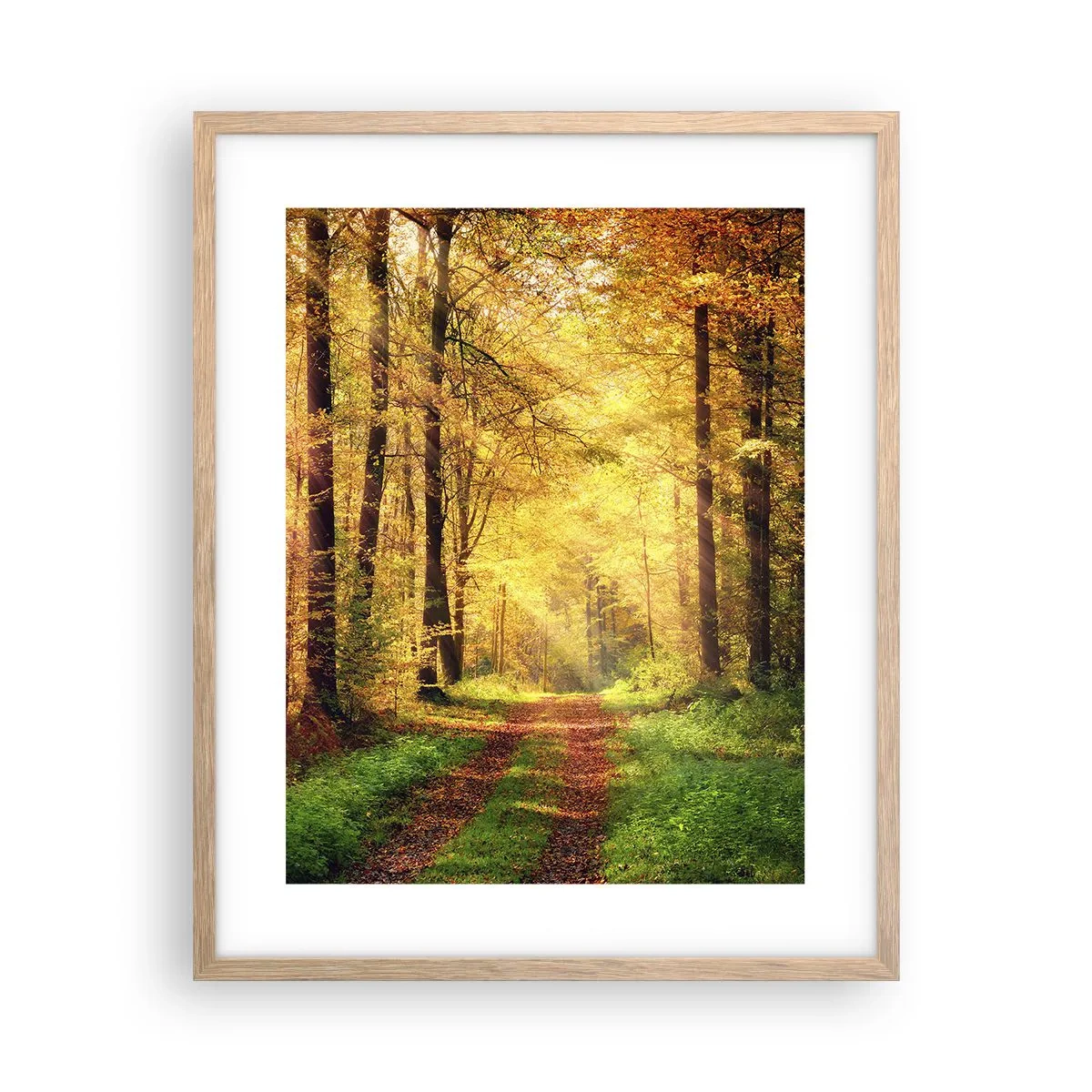 Plakát v rámu světlý dub - Lesně-zlaté ticho - 40x50 cm
