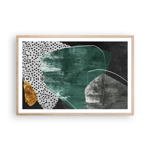 Plakát v rámu světlý dub - Barevná abstrakce se zlatou vločkou - 91x61 cm