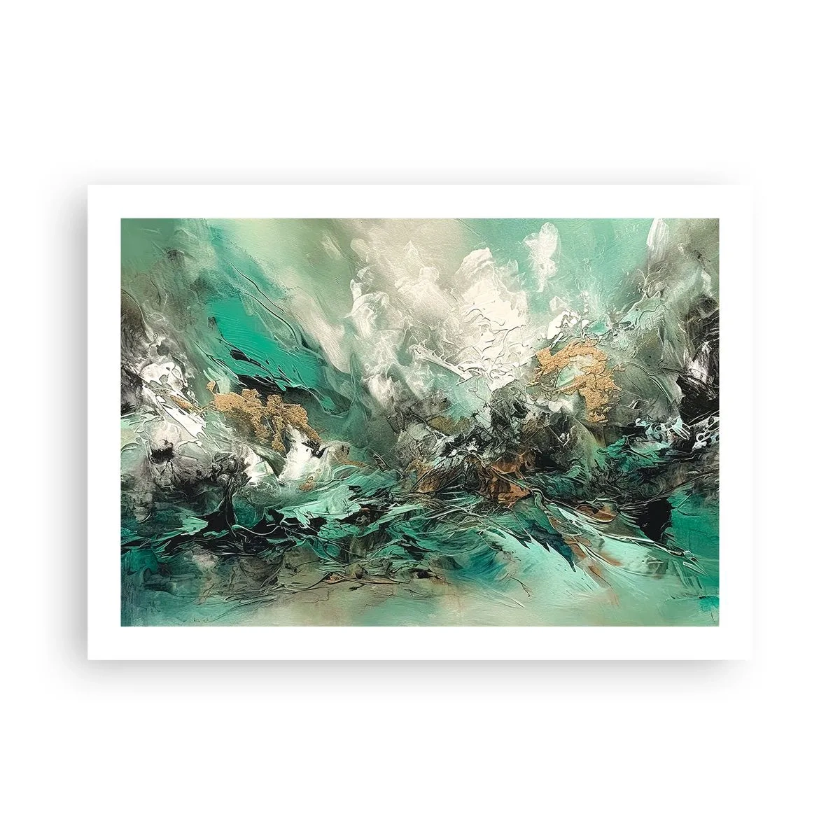 Plakát - Smaragdově černé vlnobití - 70x50 cm