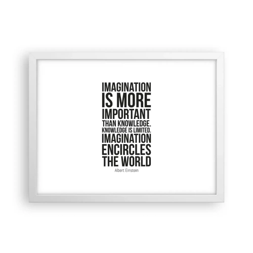 Plakát v bílém rámu - Einstein o síle představivosti - 40x30 cm