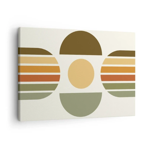 Obraz na plátně - Geometrická kompozice s půlkruhy a pruhy v zemitých tónech - 70x50cm - V barvách země - Moderní nástěnná dekorace do obývacího pokoje a ložnice ARTTOR