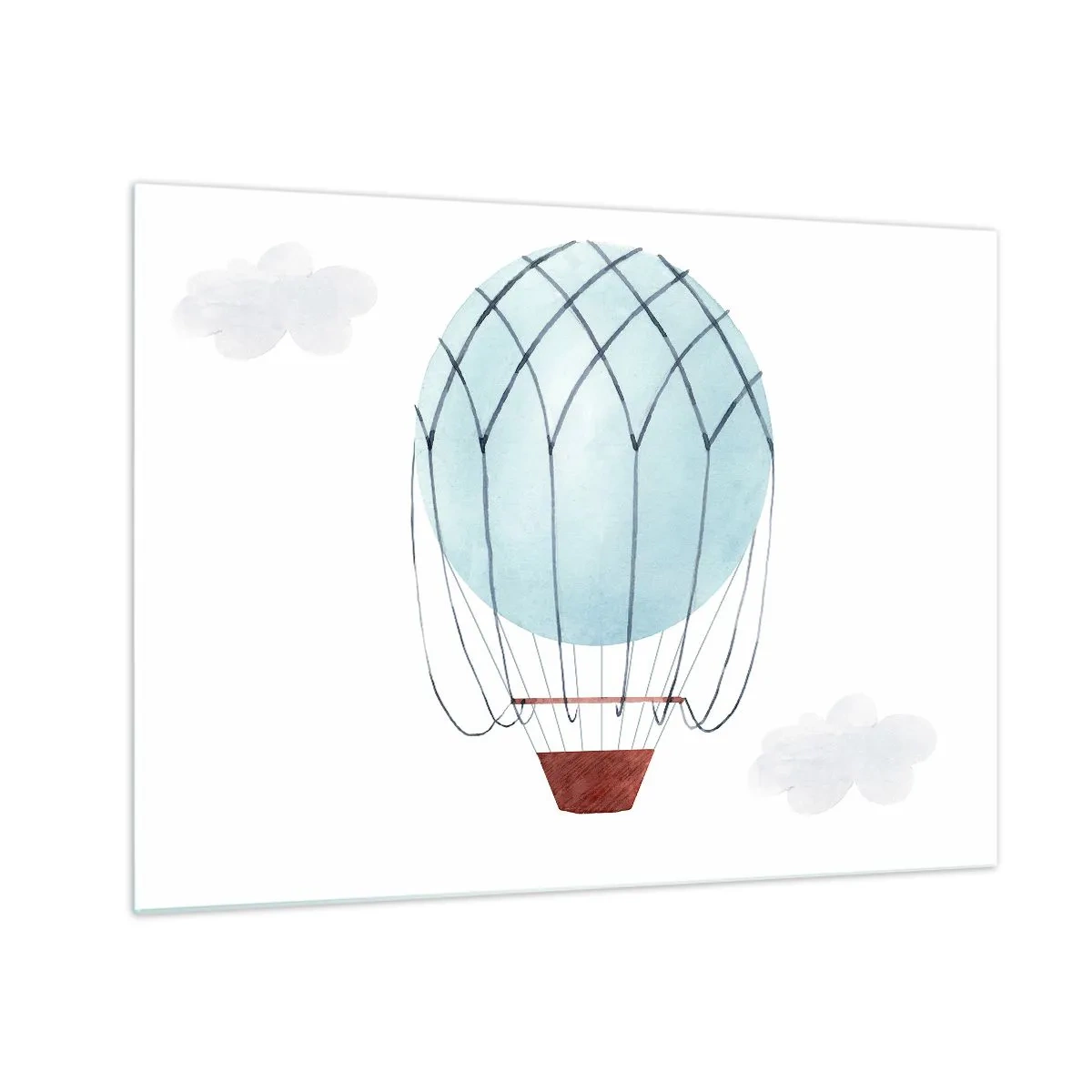 Obraz na skle - Modrý horkovzdušný balón v oblacích - 70x50cm - Celý v oblacích - Moderní nástěnná dekorace do obývacího pokoje a ložnice ARTTOR