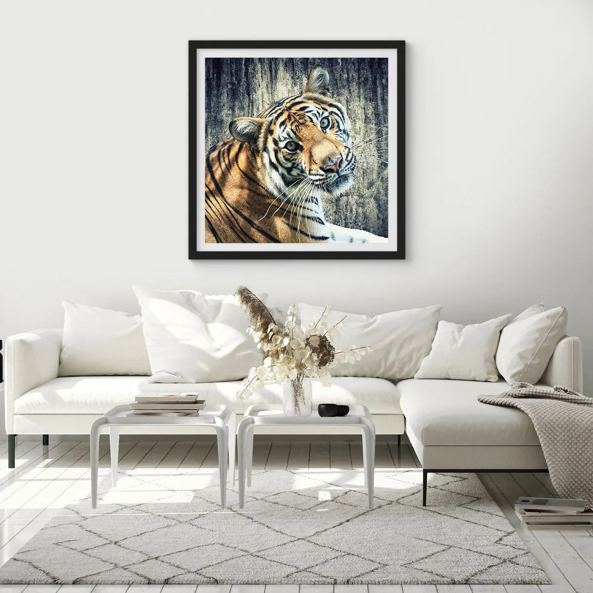 Plakát v černém rámu - Portrét v pramenech světla - 50x50 cm