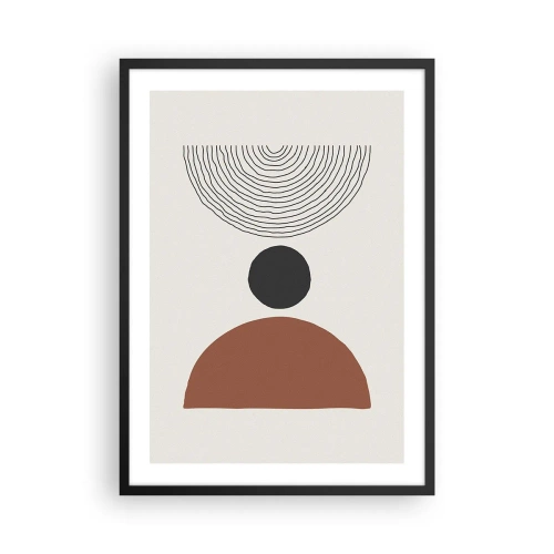 Plakát v černém rámu - Geometrický motiv s půlkruhem a čarami na světlém pozadí - 50x70cm - V centru pozornosti - Moderní nástěnná dekorace do obývacího pokoje a ložnice ARTTOR
