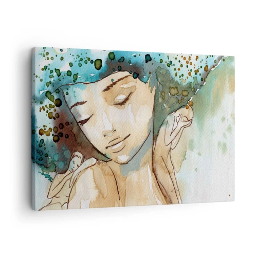 Obraz na plátně - Portrét ženy v jemných akvarelových barvách - 70x50cm - Lady in blue - Moderní nástěnná dekorace do obývacího pokoje a ložnice ARTTOR