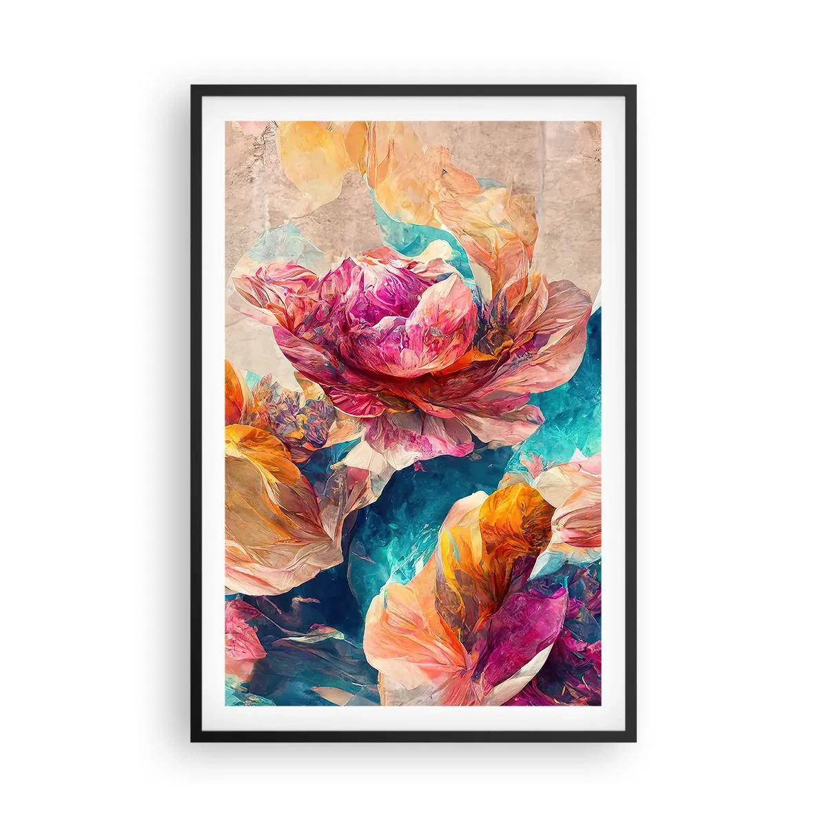 Plakát v černém rámu - Barevné bohatství kytice - 61x91 cm