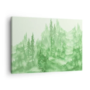 Obraz na plátně - Zelený les ve stylu akvarelu na světlém pozadí - 70x50cm - Rozmazaný zelenou mlhou - Moderní nástěnná dekorace do obývacího pokoje a ložnice ARTTOR