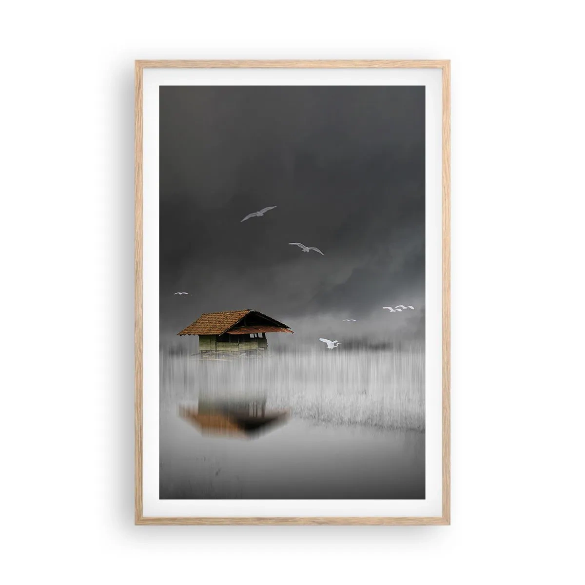 Plakát v rámu světlý dub - Úkryt před deštěm - 61x91 cm