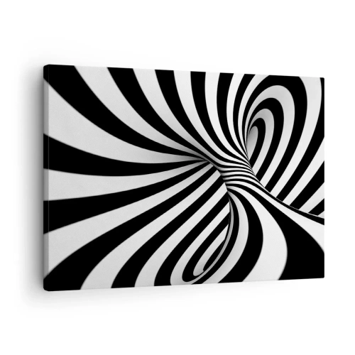 Obraz na plátně - Abstraktní tunel s černými a bílými spirálovými pruhy - 70x50cm - Kompozice: tančící prostor - Moderní nástěnná dekorace do obývacího pokoje a ložnice ARTTOR