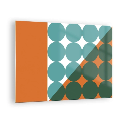 Obraz na skle - Abstraktní geometrická kompozice s kruhy a trojúhelníkem - 70x50cm - Nahoru a šikmo - Moderní nástěnná dekorace do obývacího pokoje a ložnice ARTTOR