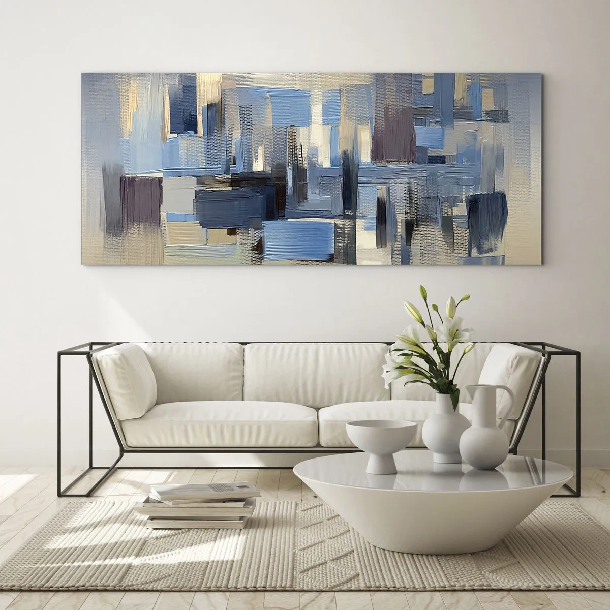 Obraz na skle - Modrá konstrukce - 160x50 cm