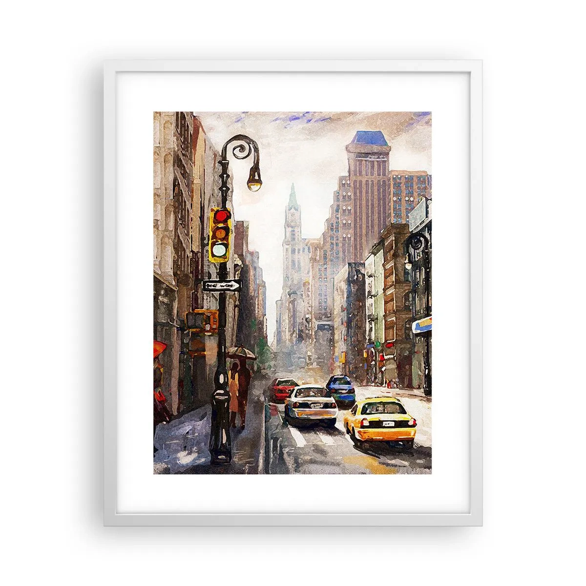 Plakát v bílém rámu - New York – barevný i v dešti - 40x50 cm