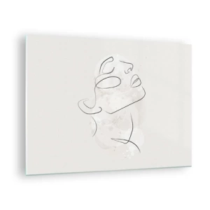 Obraz na skle - Minimalistická ženská tvář nakreslená jednou linkou. - 70x50cm - Náčrt snu - Moderní nástěnná dekorace do obývacího pokoje a ložnice ARTTOR