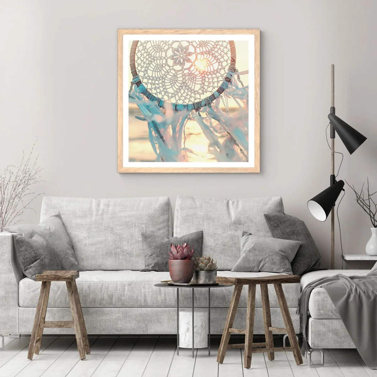 Plakát v rámu světlý dub - Krajkový totem - 60x60 cm
