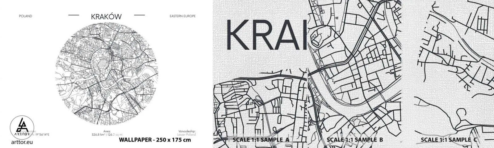 Vzor Fototapety Premium Canvas - Anatomie Krakova - Mapa, Krakov, Polsko - 100x30 cm