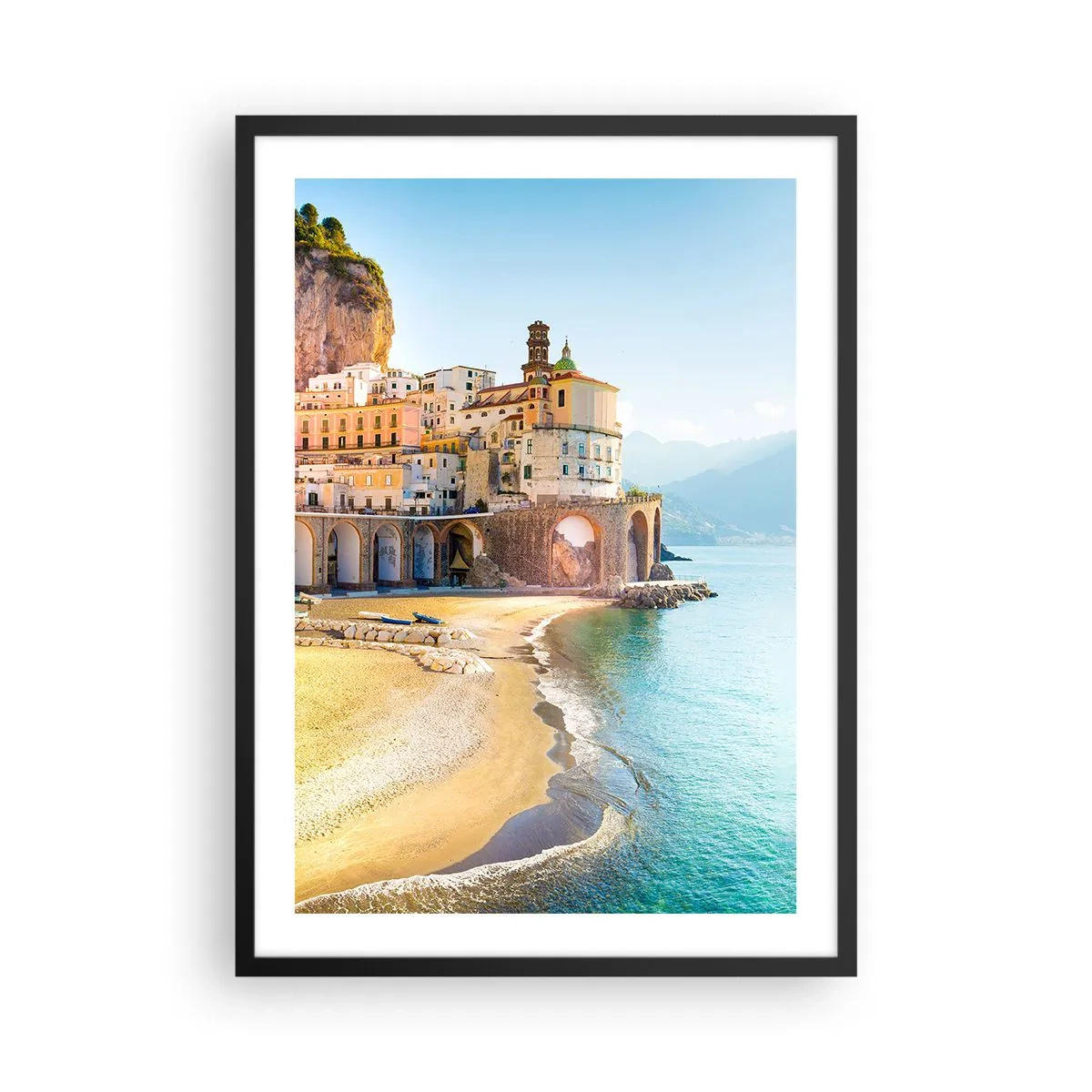 Plakát v černém rámu - Malebné italské městečko u moře - 50x70cm - Výjimečné město - Moderní nástěnná dekorace do obývacího pokoje a ložnice ARTTOR