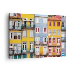 Obraz na plátně - Barevné fasády činžovních domů v městské krajině - 70x50cm - Barvy starého města - Moderní nástěnná dekorace do obývacího pokoje a ložnice ARTTOR