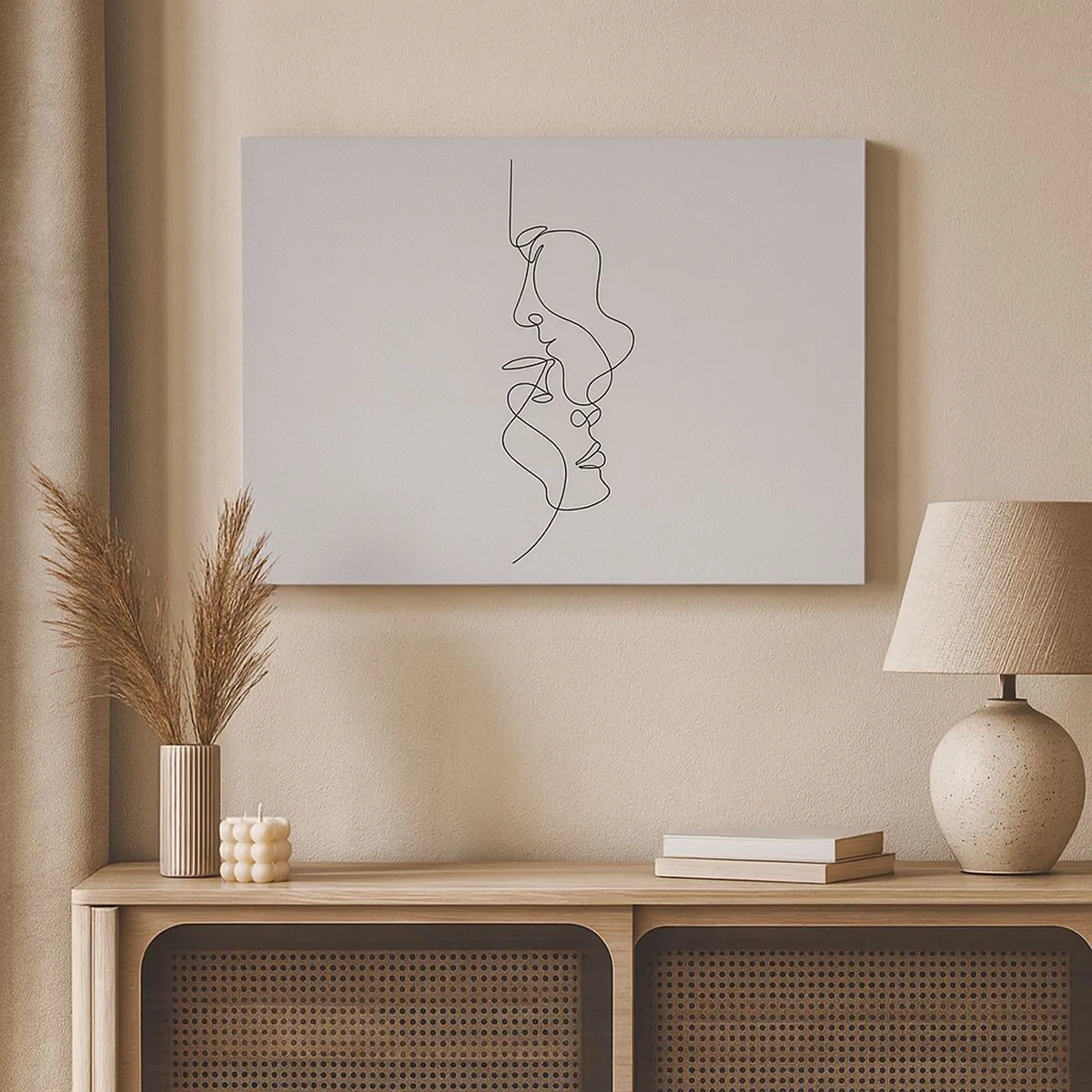 Obraz na plátně - Minimalistická kresba dvou tváří v jedné linii. - 70x50cm - Žár vášnivých tužeb - Moderní nástěnná dekorace do obývacího pokoje a ložnice ARTTOR