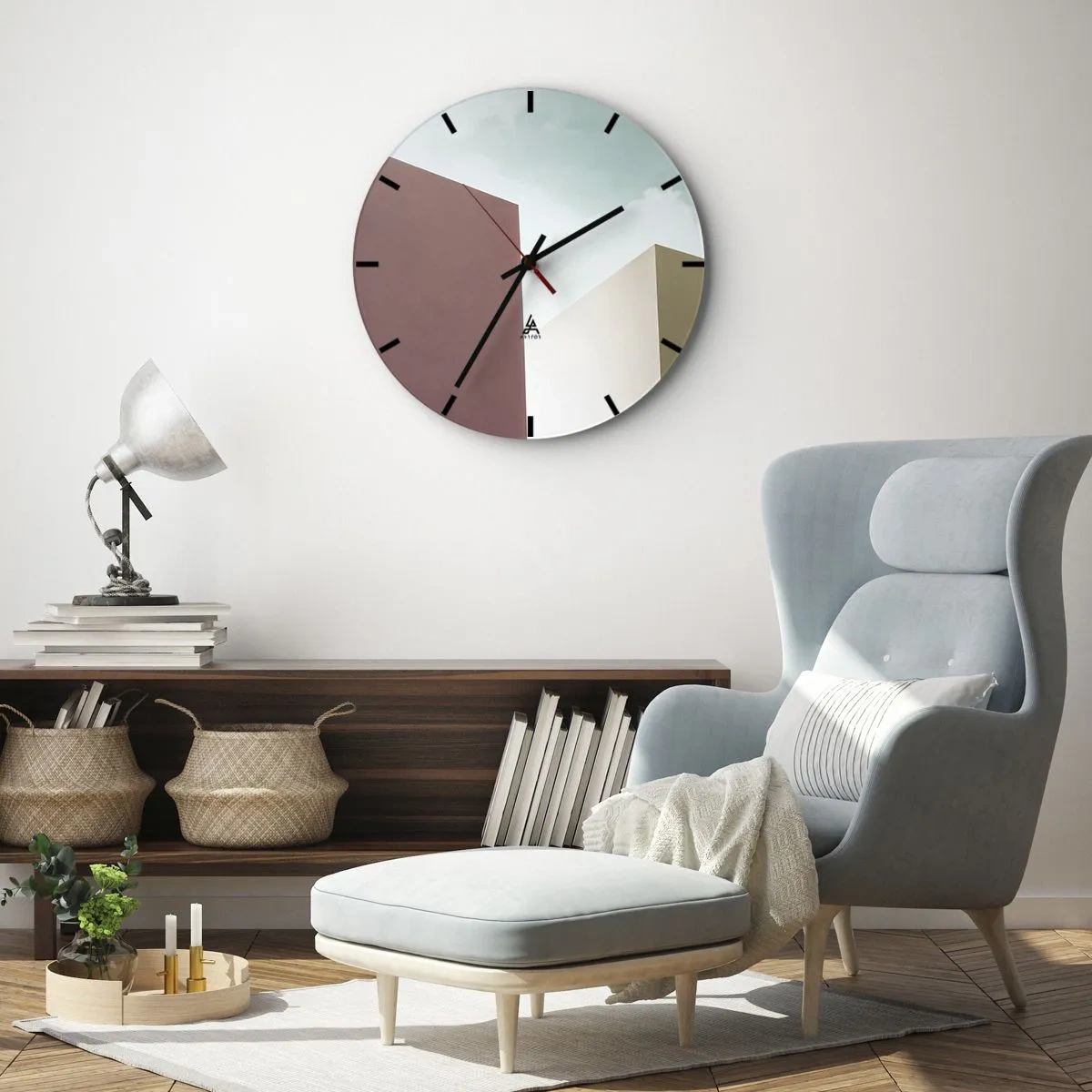 Nástěnné hodiny - Minimalistická architektura s geometrickými tvary - 30x30cm - Geometrie slunečného léta - Moderní nástěnná dekorace do obývacího pokoje, kuchyně a ložnice ARTTOR