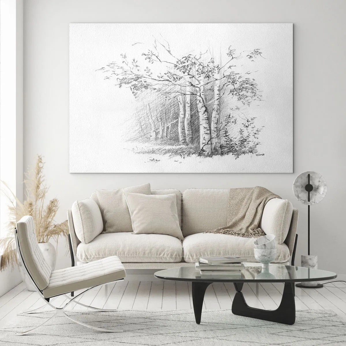 Obraz na skle - Světlo březového lesa - 120x80 cm