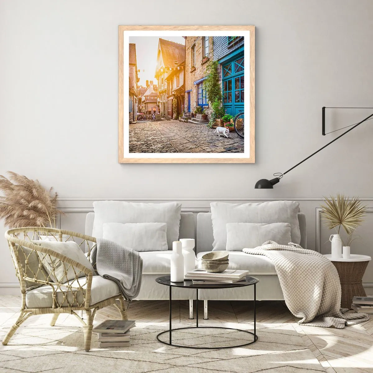 Plakát v rámu světlý dub - Bílý duch městečka - 50x50 cm