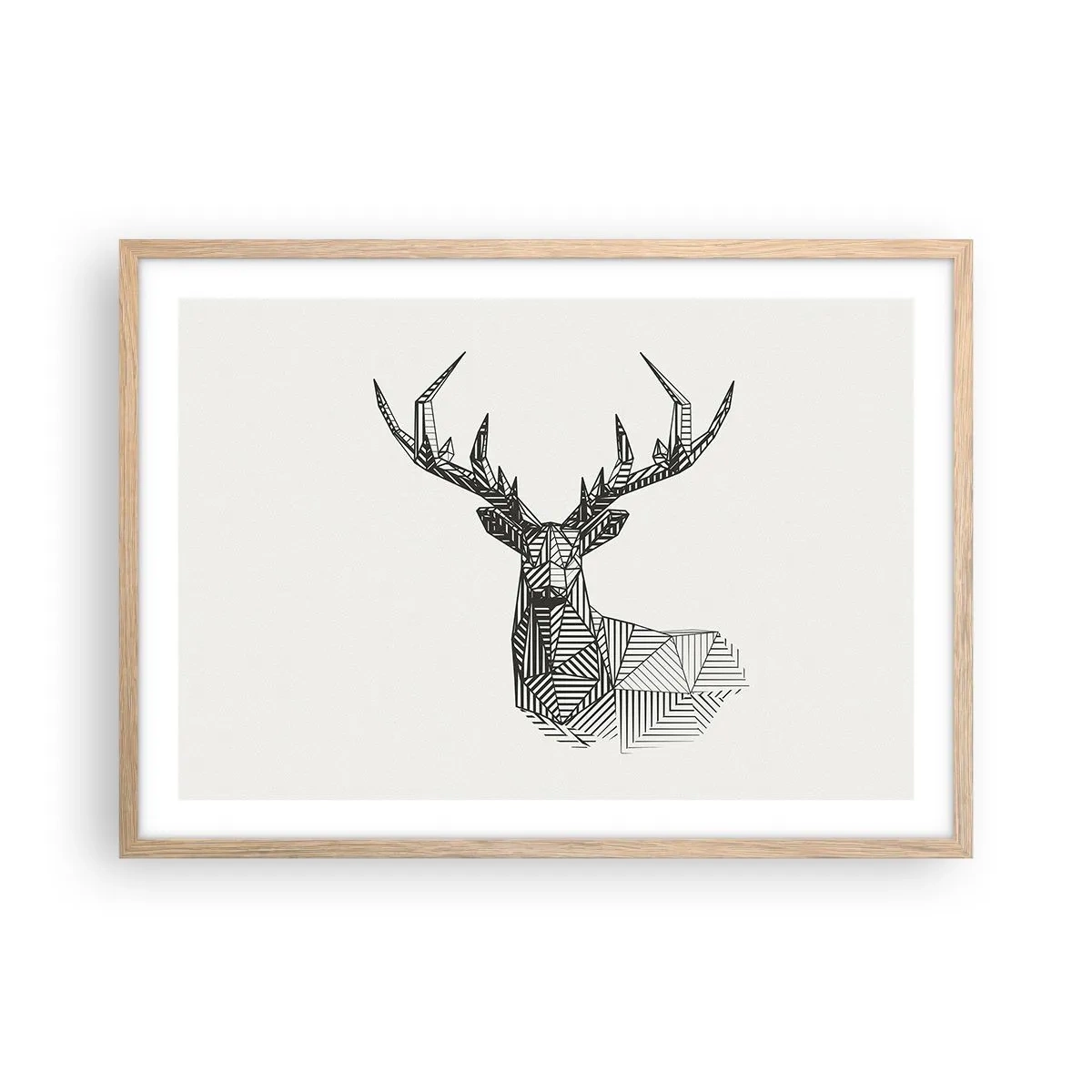 Plakát v rámu světlý dub - Jelen v kubistickém stylu - 70x50 cm
