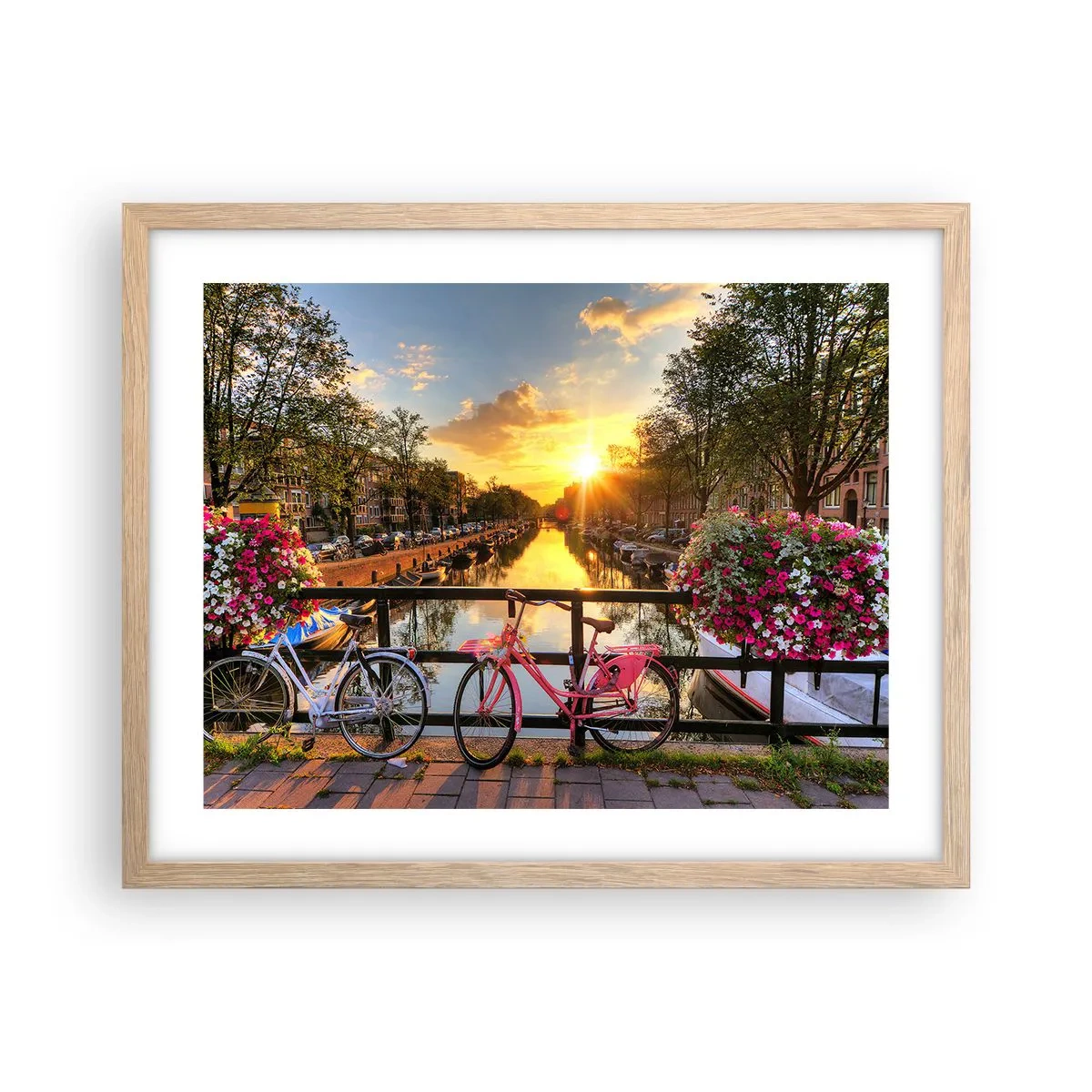 Plakát v rámu světlý dub - Jarní ráno v Amsterdamu - 50x40 cm