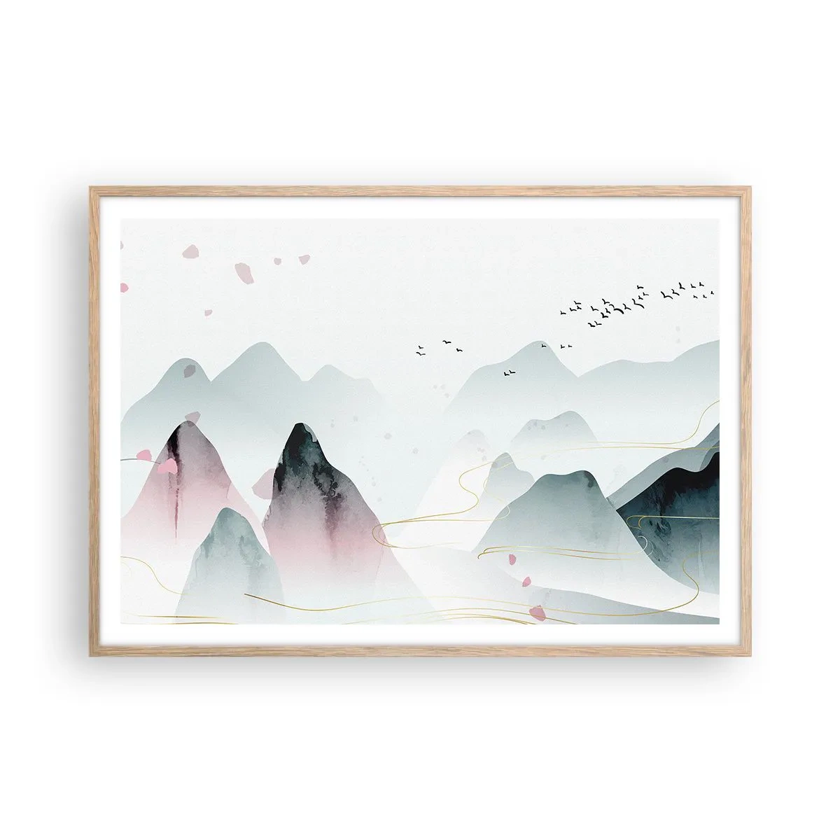 Plakát v rámu světlý dub - Přes vrcholy - 100x70 cm