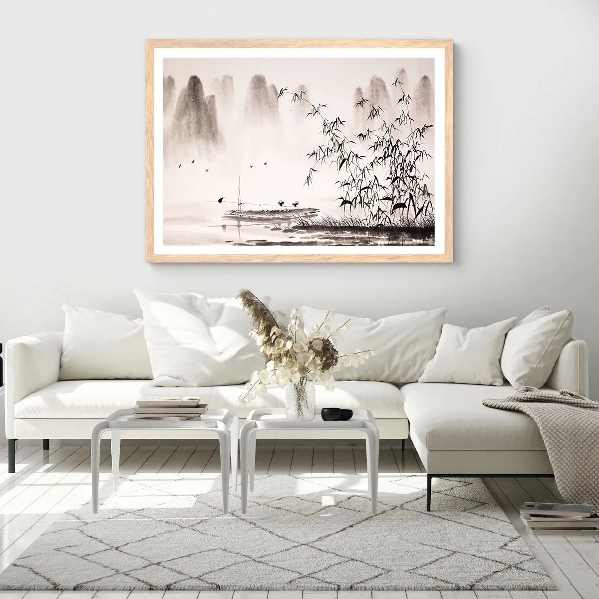 Plakát v rámu světlý dub - Klid rýžových polí - 91x61 cm