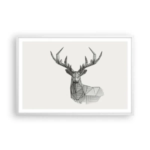 Plakát v bílém rámu - Jelen v kubistickém stylu - 91x61 cm