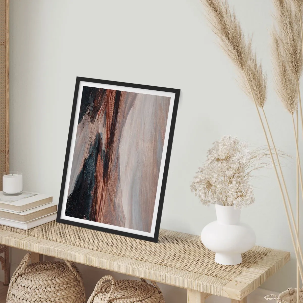 Plakát v černém rámu - Abstraktní kompozice v odstínech hnědé a černé - 50x70cm - Klidné údolí - Moderní nástěnná dekorace do obývacího pokoje a ložnice ARTTOR