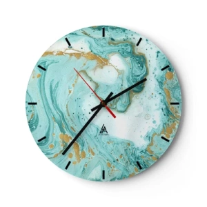 Nástěnné hodiny - Abstraktní vzor v odstínech tyrkysové - 30x30cm - Pod velkou vlnou z epochy Edo - Moderní nástěnná dekorace do obývacího pokoje, kuchyně a ložnice ARTTOR
