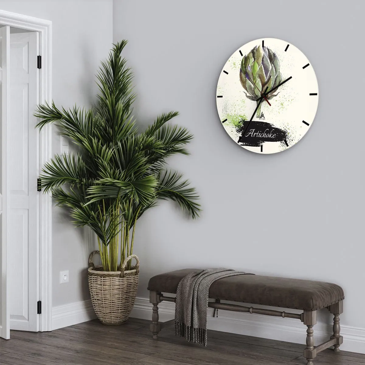 Nástěnné hodiny - Akvarelový artyčok na světlém pozadí - 30x30cm - Ať žije zelenina! - Moderní nástěnná dekorace do obývacího pokoje, kuchyně a ložnice ARTTOR