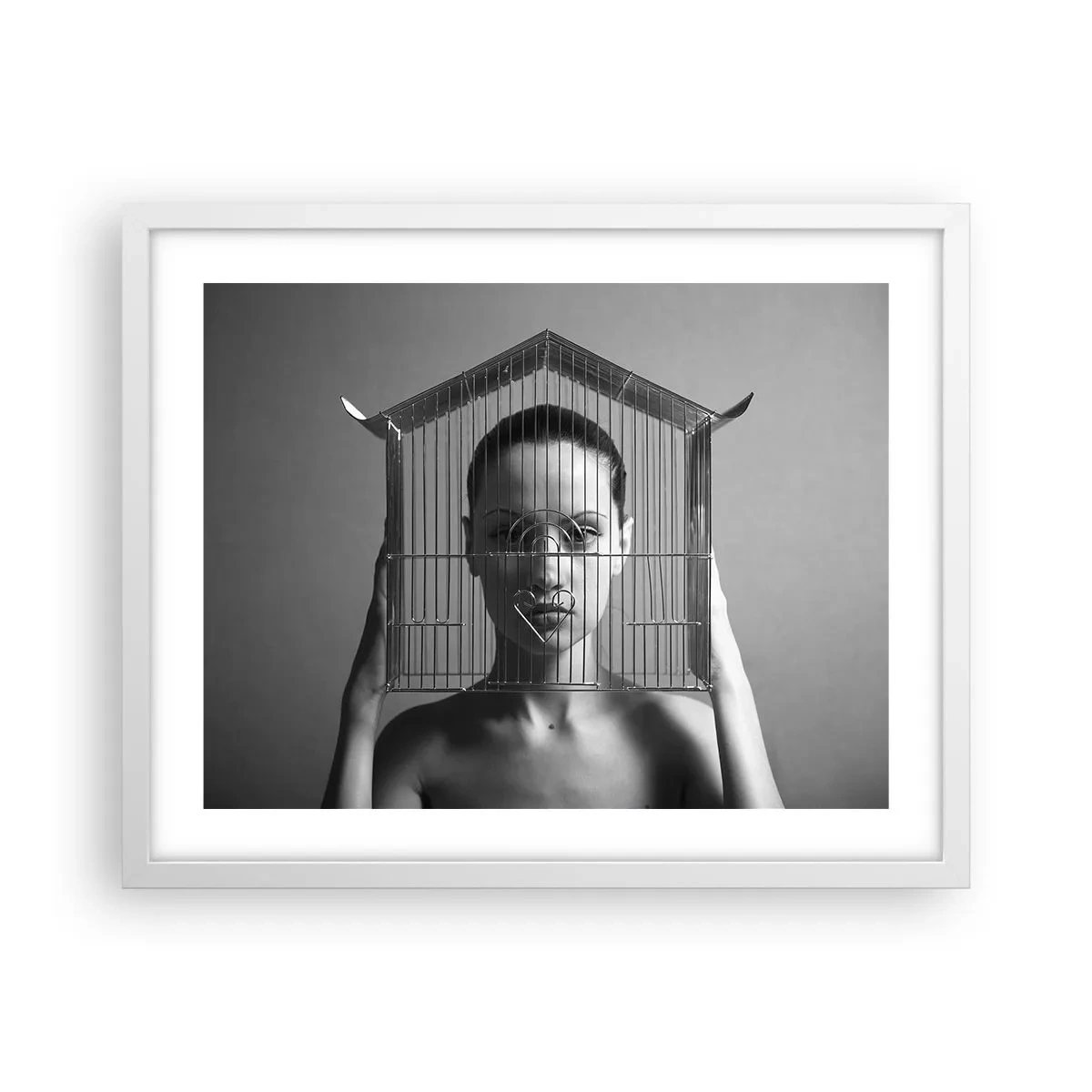 Plakát v bílém rámu - Tak trochu surrealistický portrét - 50x40 cm