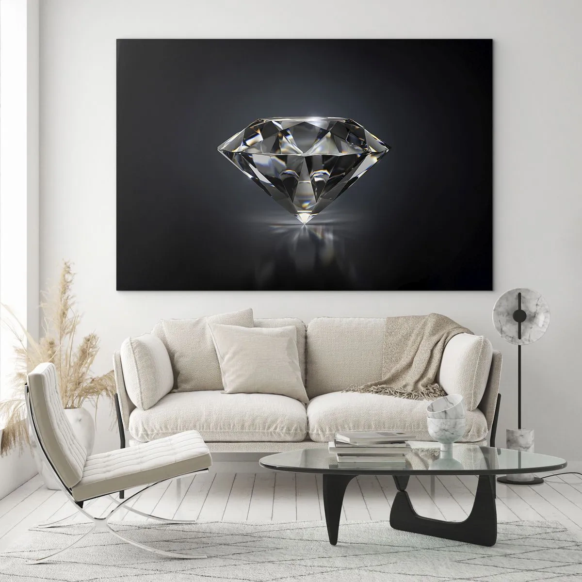 Obraz na skle - Třpytivý diamant na tmavém pozadí v elegantním aranžmá - 70x50cm - Best girls friend - Moderní nástěnná dekorace do obývacího pokoje a ložnice ARTTOR