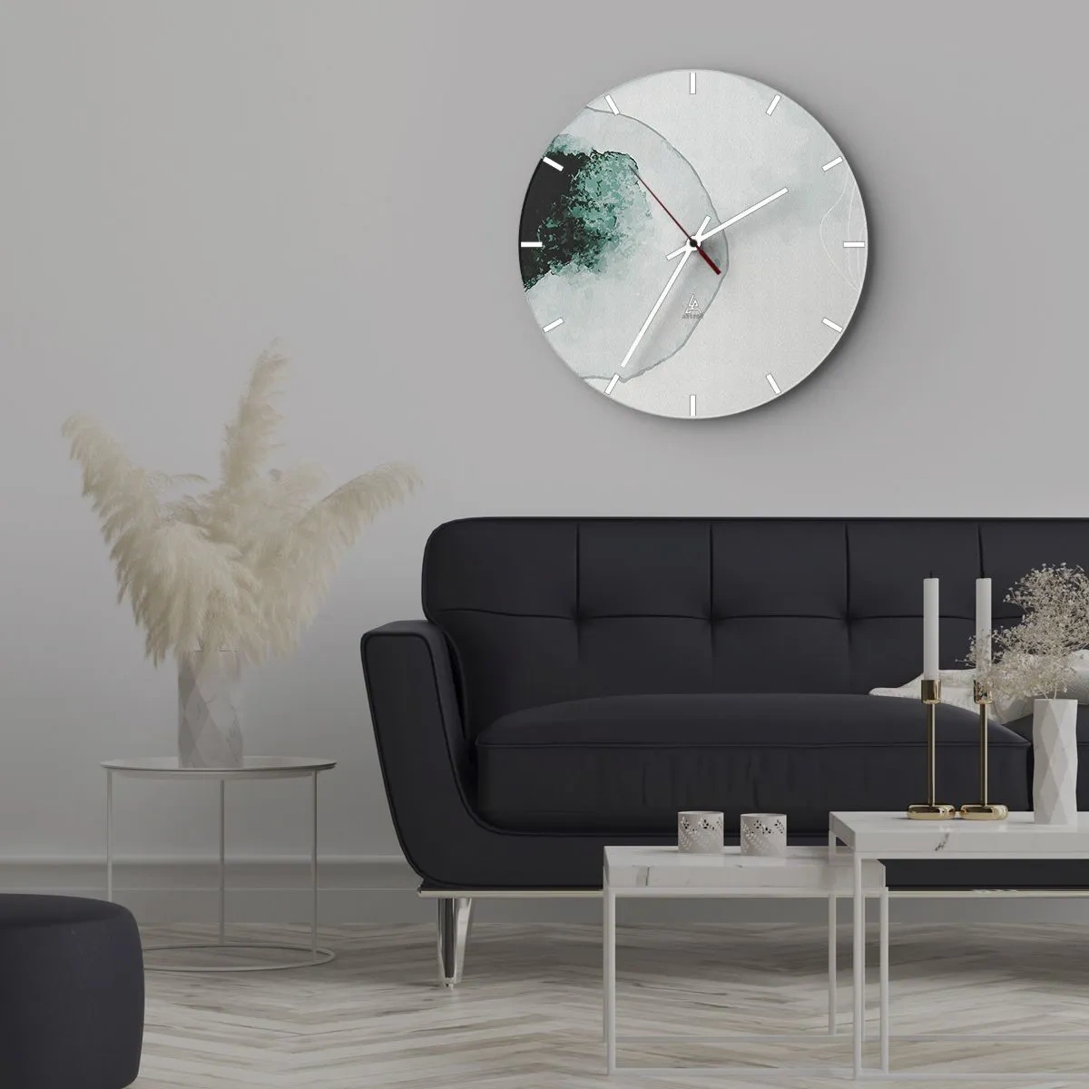 Nástěnné hodiny - Umělecká kompozice připomínající kapku vody se zelení - 30x30cm - V kapce vody - Moderní nástěnná dekorace do obývacího pokoje, kuchyně a ložnice ARTTOR