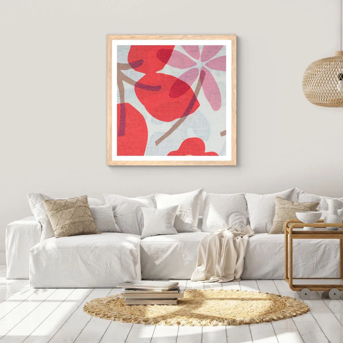 Plakát v rámu světlý dub - Květinová kompozice v růžové - 40x40 cm
